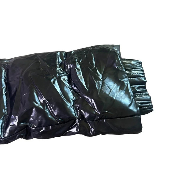 Duvetica Black Patent Real Down Coat Jacket Snap-Down Ruffle Rare Size Small 38 - Picture 7 of 16